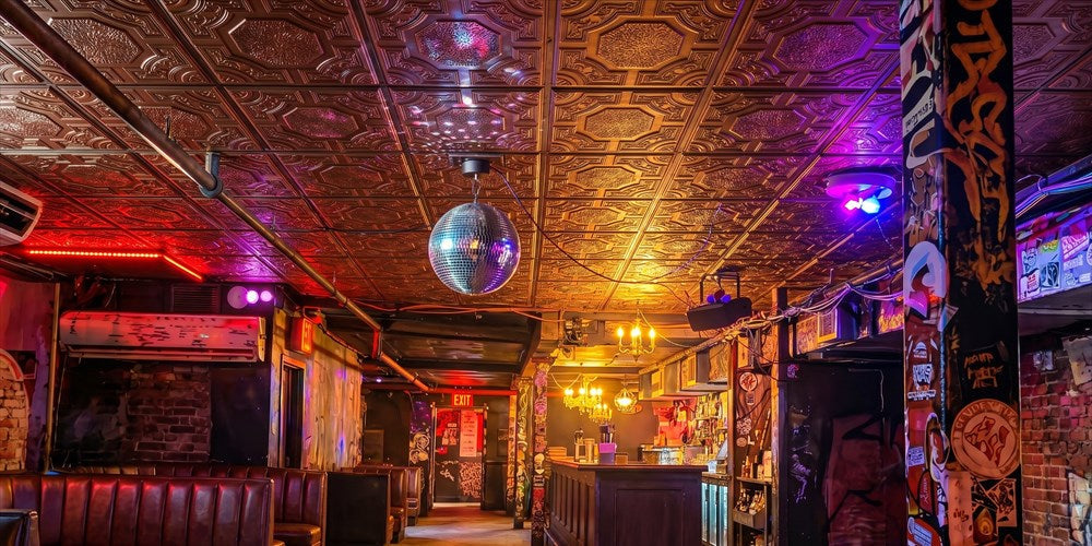 Underground Bar Makeover with PL02 Aged Copper Faux Tin Ceiling Tiles