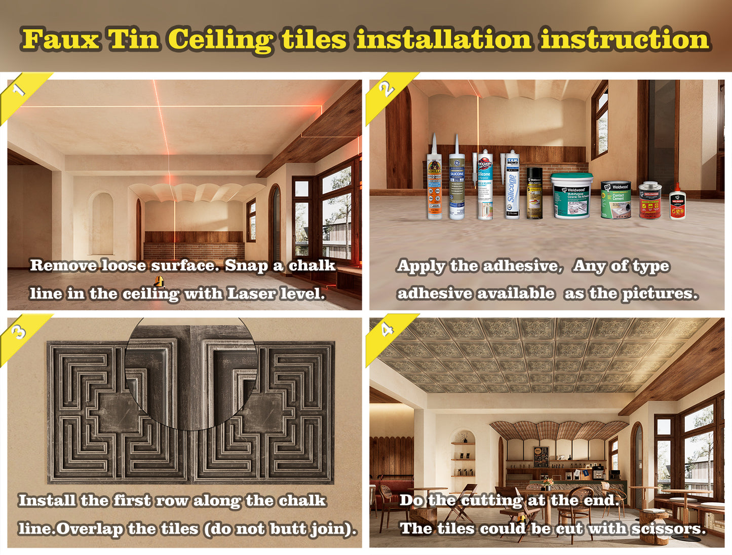 10Pcs Antique Decorative Ceiling Tiles for Classic Inns, Tea Houses and Romantic Interiors PL04