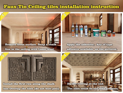 10Pcs Antique Decorative Ceiling Tiles for Classic Inns, Tea Houses and Romantic Interiors PL04