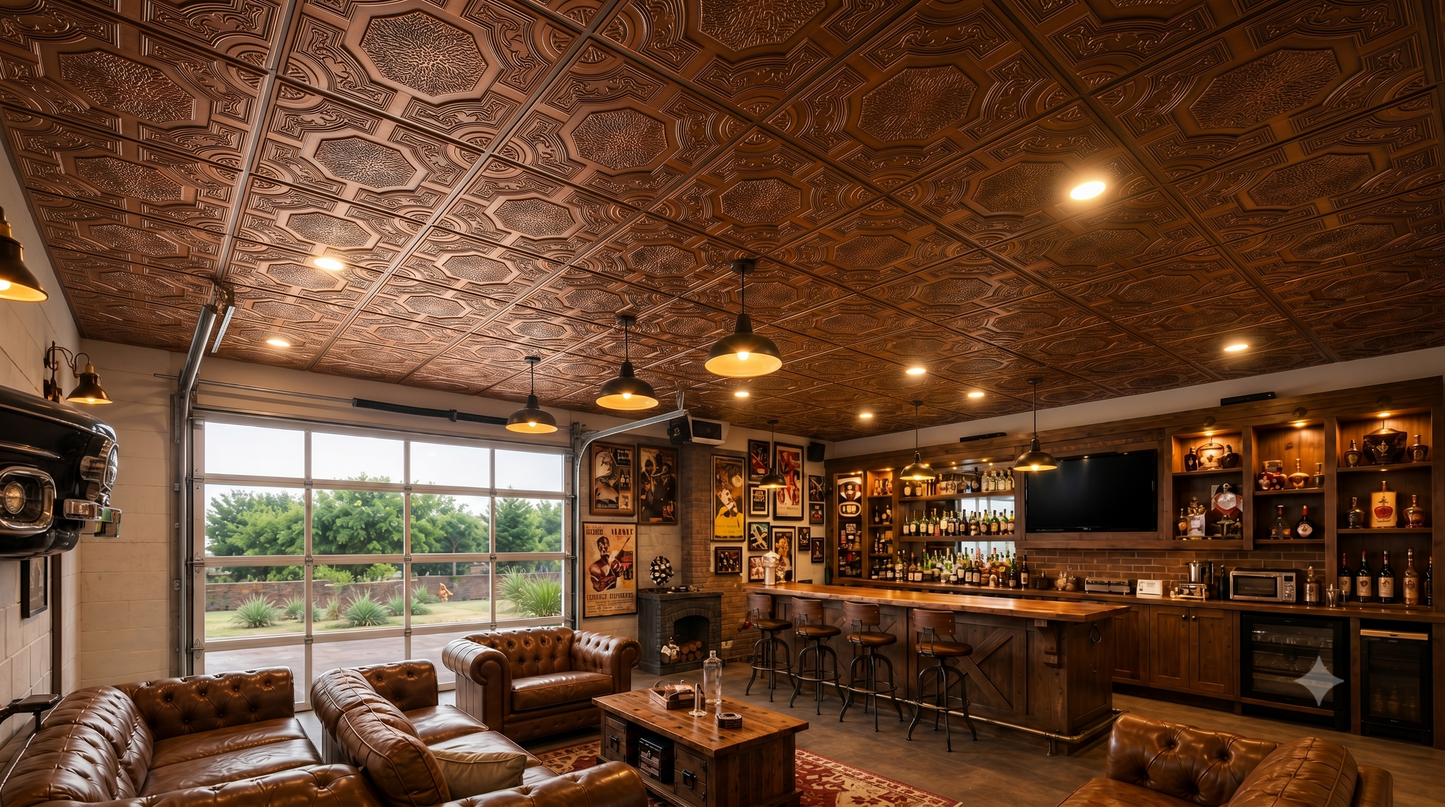 PAINTSDECOR Decorative ceiling tiles 2x2 ft PVC PL02 Aged copper 10/Pack
