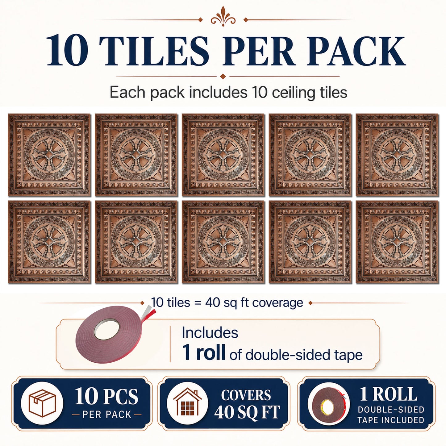 PAINTSDECOR 3D Ceiling Tiles 2x2 ft PVC PL01 Aged copper 10/Pack