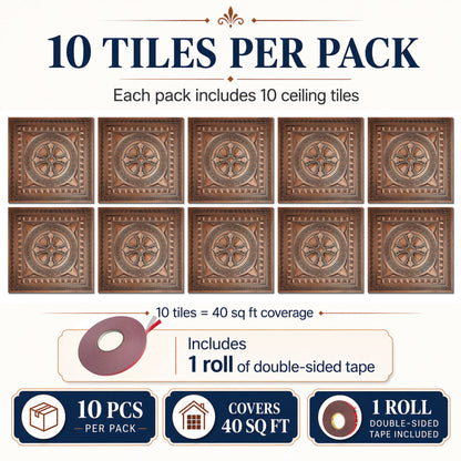 PAINTSDECOR 3D Ceiling Tiles 2x2 ft PVC PL01 Aged copper 10/Pack