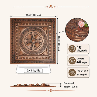 PAINTSDECOR 3D Ceiling Tiles 2x2 ft PVC PL01 Aged copper 10/Pack