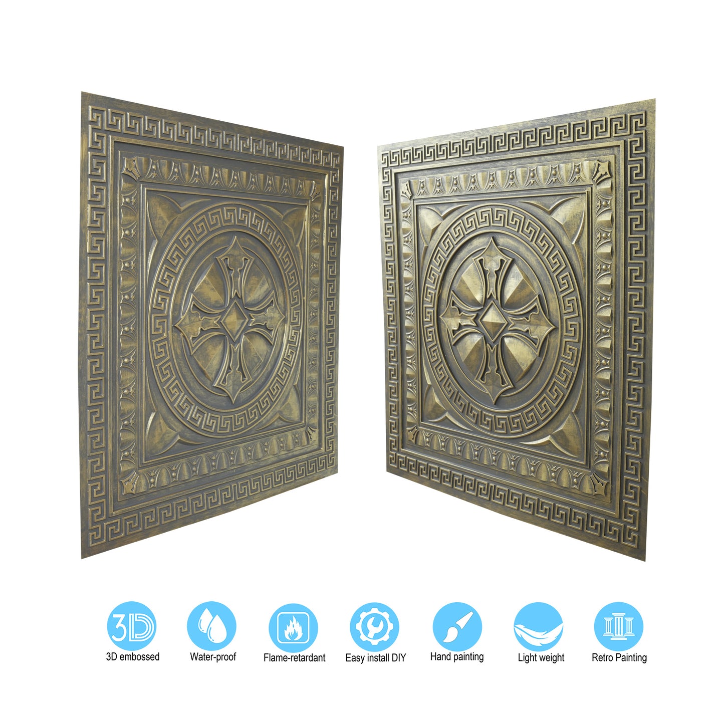 10Pcs Faux Metal Ceiling Tiles for Stylish Kitchens, Bedrooms and Interior Renovation PL01