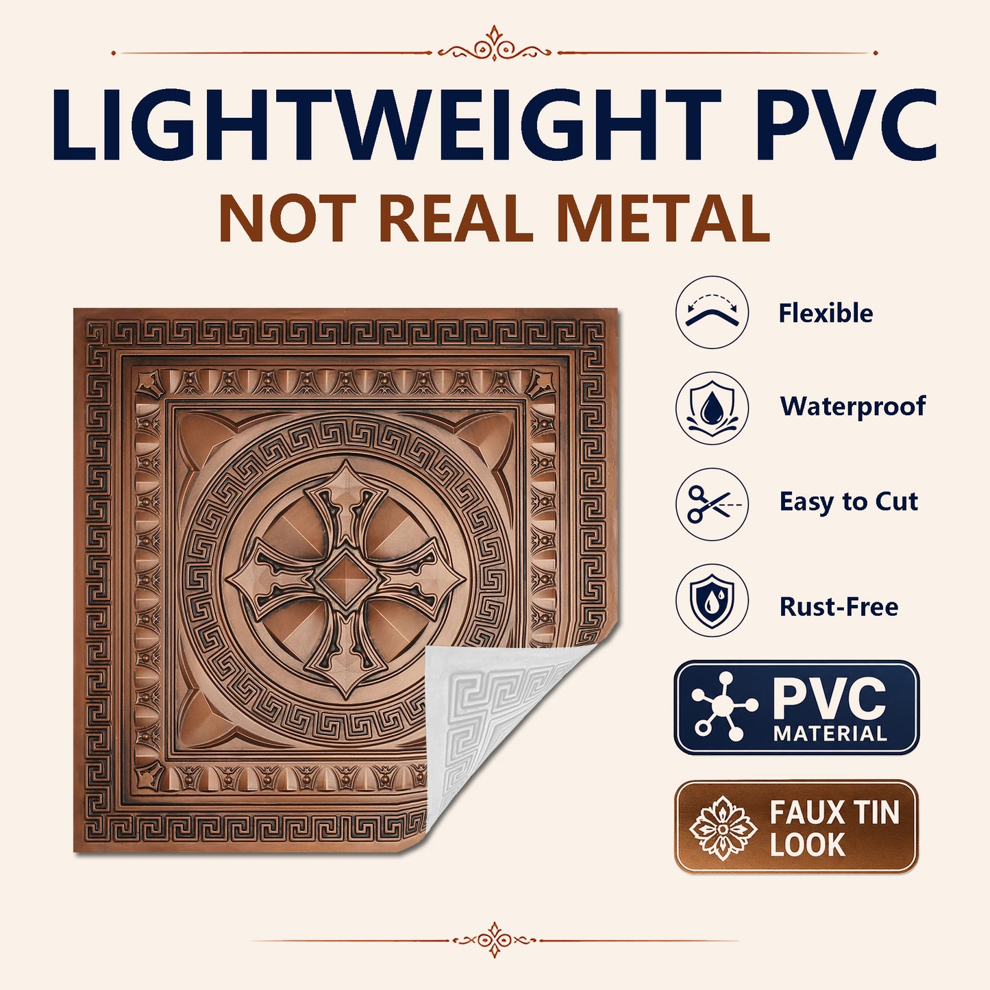 PAINTSDECOR 3D Ceiling Tiles 2x2 ft PVC PL01 Aged copper 10/Pack