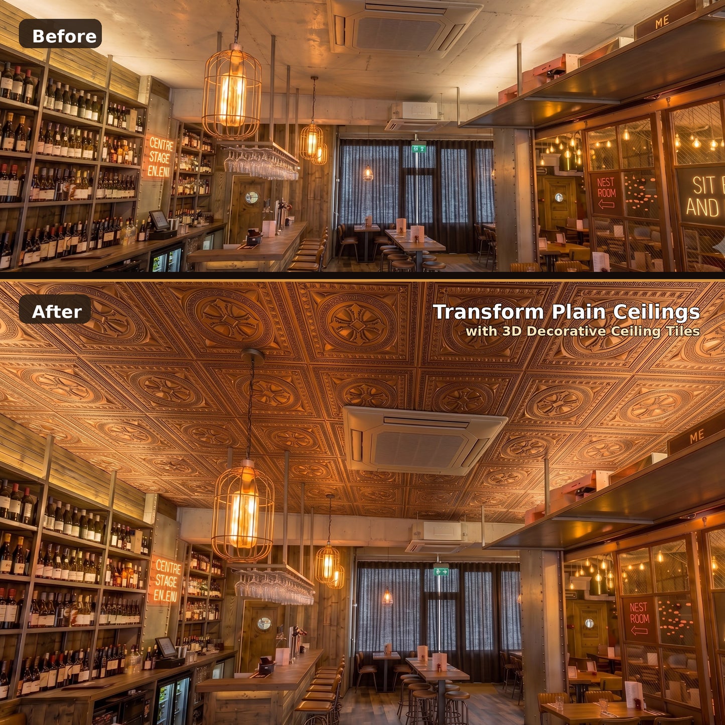 PAINTSDECOR 3D Ceiling Tiles 2x2 ft PVC PL01 Aged copper 10/Pack