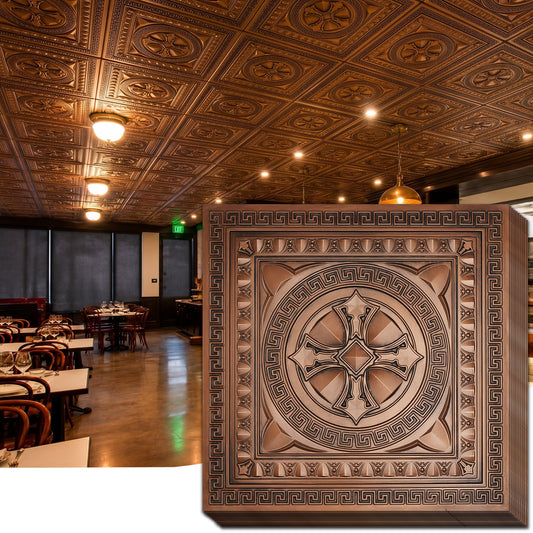 PAINTSDECOR 3D Ceiling Tiles 2x2 ft PVC PL01 Aged copper 10/Pack
