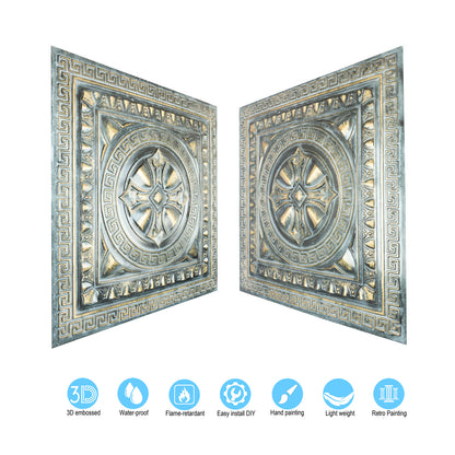 10Pcs Faux Metal Ceiling Tiles for Stylish Kitchens, Bedrooms and Interior Renovation PL01