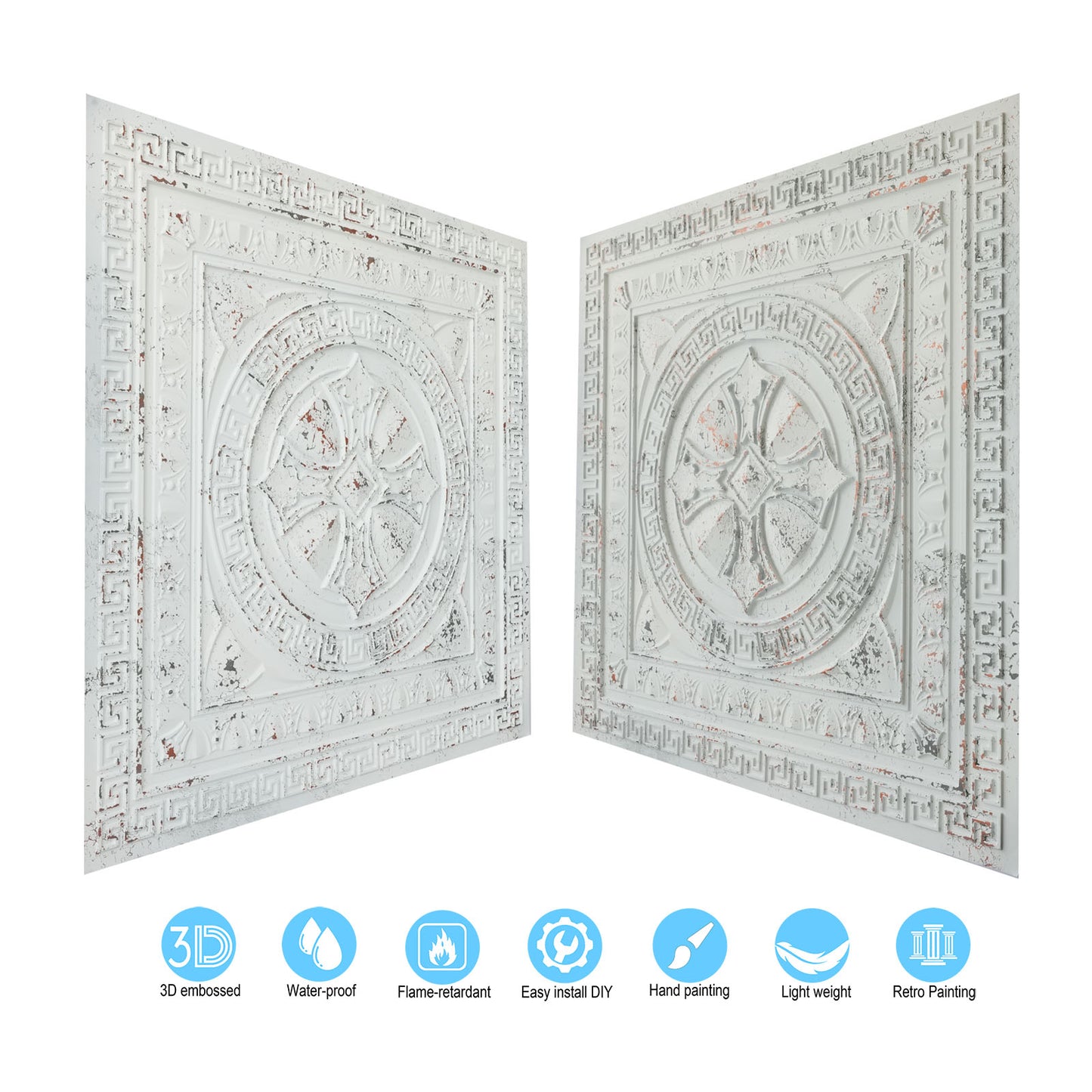 10Pcs Pressed Faux Tin Ceiling Tiles for Heritage Bars, Vintage Restaurants and Boutique Hotels PL01