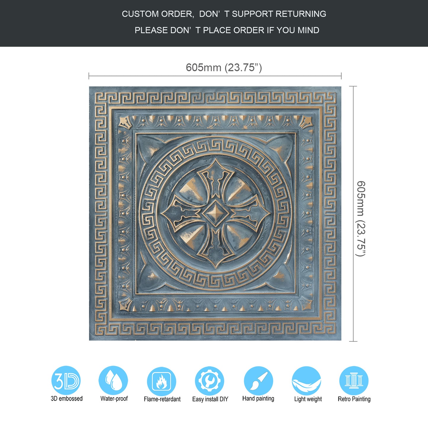 10Pcs Faux Metal Ceiling Tiles for Stylish Kitchens, Bedrooms and Interior Renovation PL01