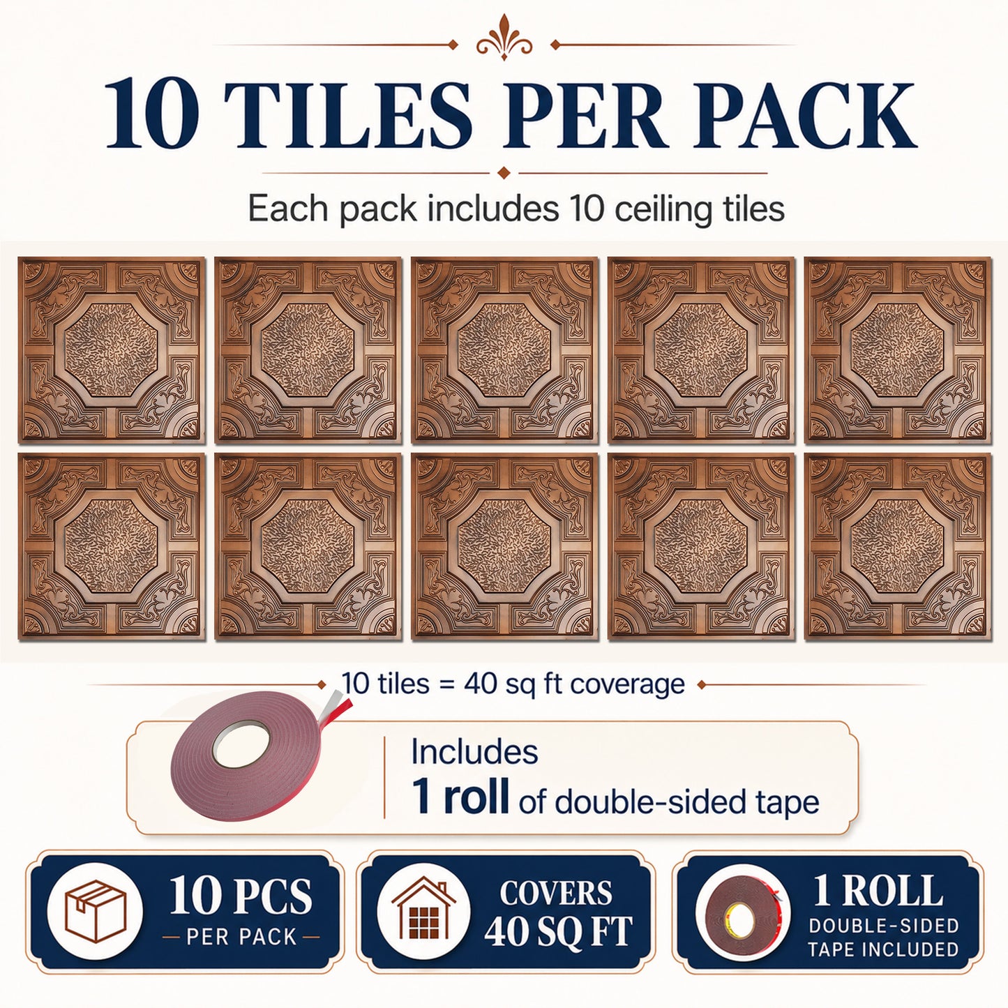 PAINTSDECOR Decorative ceiling tiles 2x2 ft PVC PL02 Aged copper 10/Pack