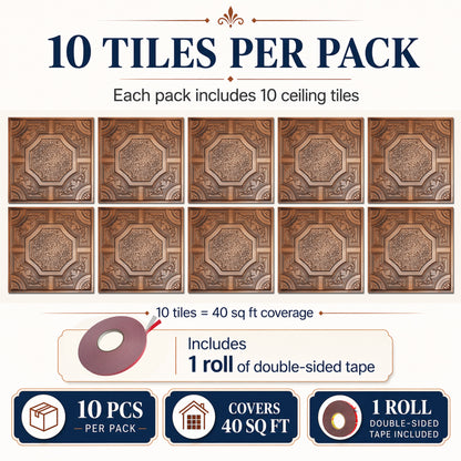 PAINTSDECOR Decorative ceiling tiles 2x2 ft PVC PL02 Aged copper 10/Pack