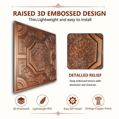 PAINTSDECOR Decorative ceiling tiles 2x2 ft PVC PL02 Aged copper 10/Pack