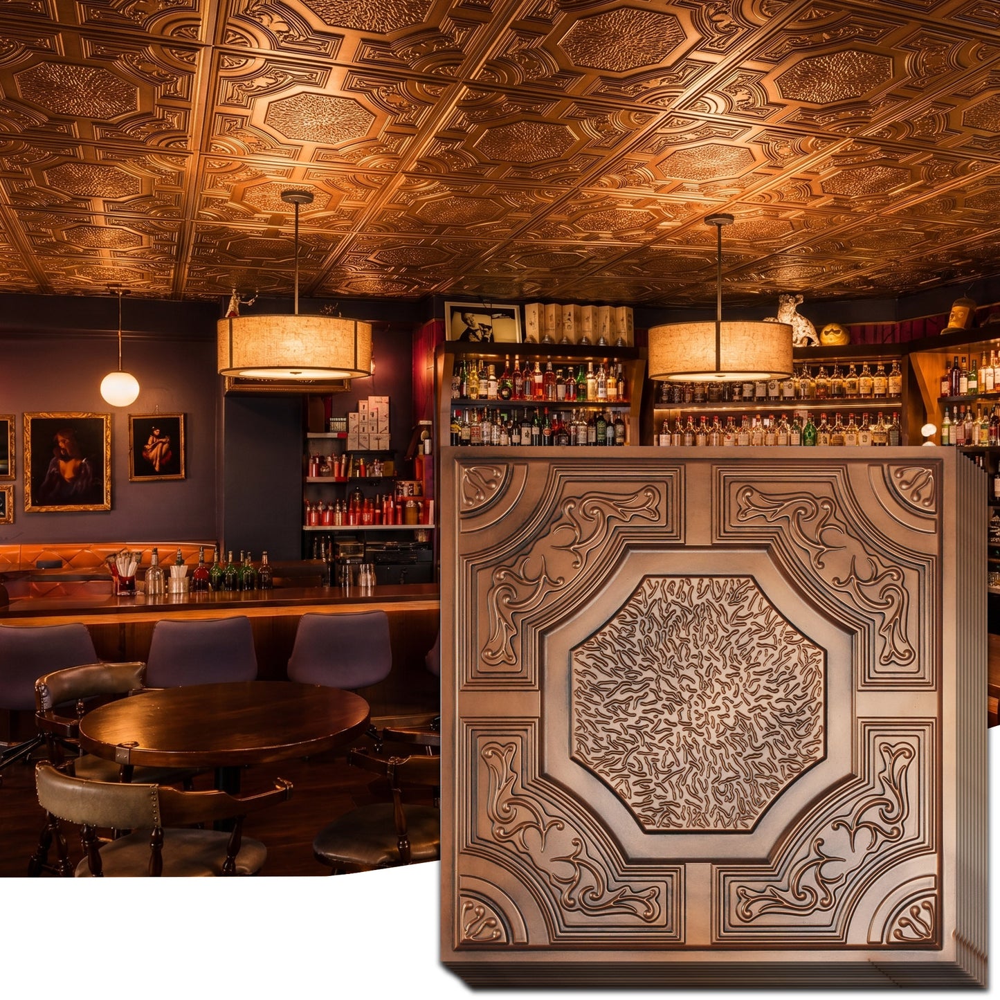 PAINTSDECOR Decorative ceiling tiles 2x2 ft PVC PL02 Aged copper 10/Pack