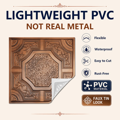 PAINTSDECOR Decorative ceiling tiles 2x2 ft PVC PL02 Aged copper 10/Pack