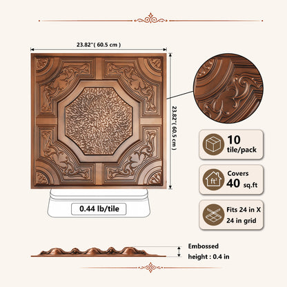 PAINTSDECOR Decorative ceiling tiles 2x2 ft PVC PL02 Aged copper 10/Pack