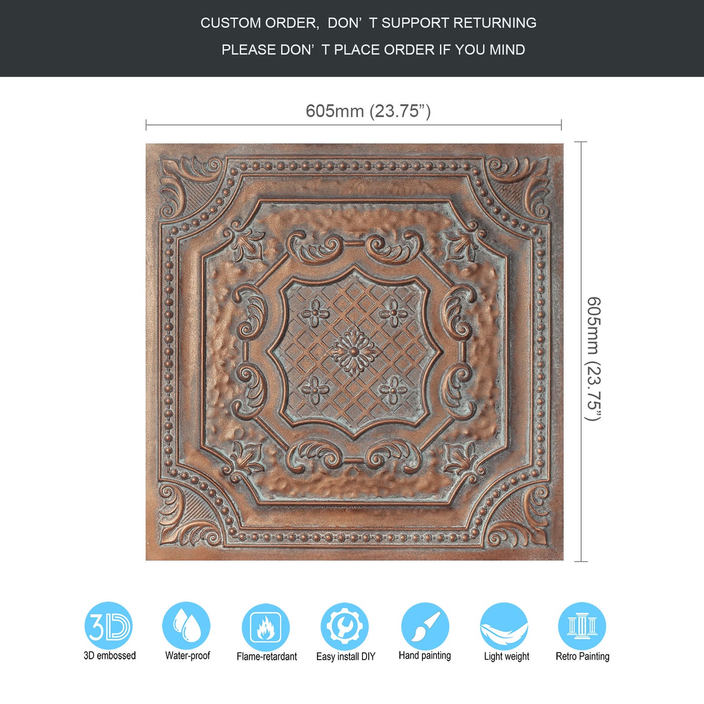 10Pcs Antique Decorative Ceiling Tiles for Classic Inns, Tea Houses and Romantic Interiors PL04
