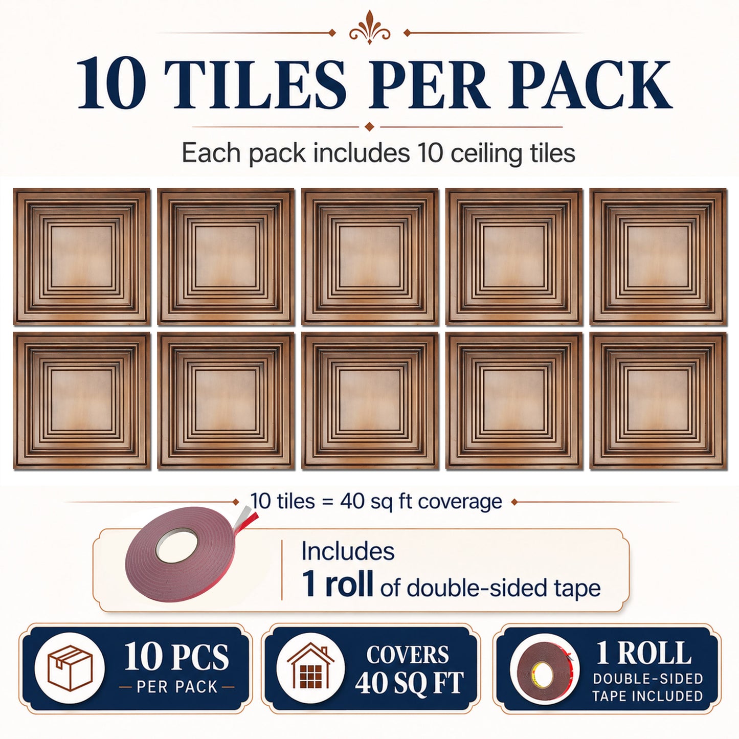 PAINTSDECOR PL05 2x2 ft PVC Drop-In Ceiling Tiles, Aged Copper, 10-Pack