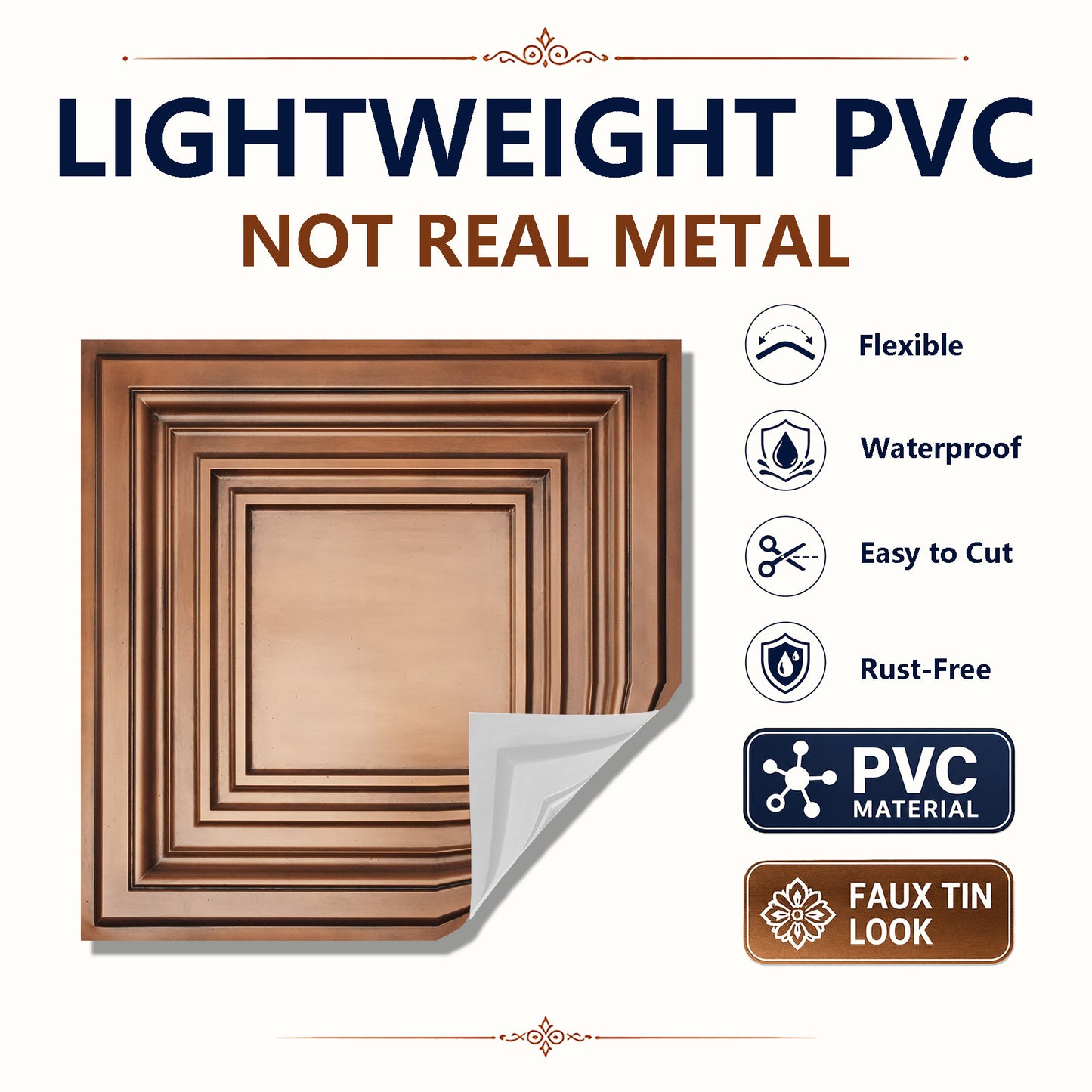 PAINTSDECOR PL05 2x2 ft PVC Drop-In Ceiling Tiles, Aged Copper, 10-Pack