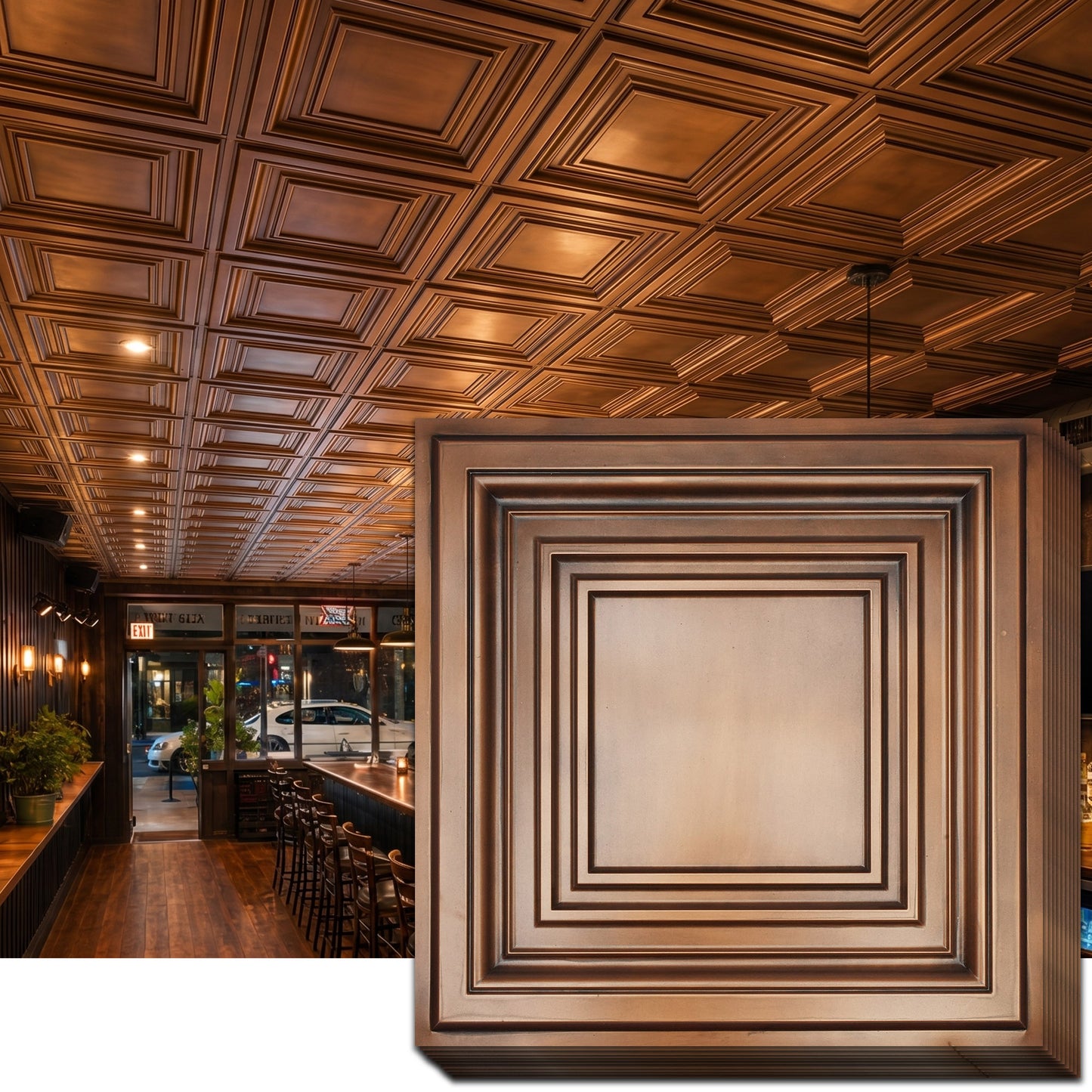 PAINTSDECOR PL05 2x2 ft PVC Drop-In Ceiling Tiles, Aged Copper, 10-Pack