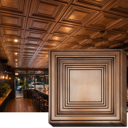 PAINTSDECOR PL05 2x2 ft PVC Drop-In Ceiling Tiles, Aged Copper, 10-Pack
