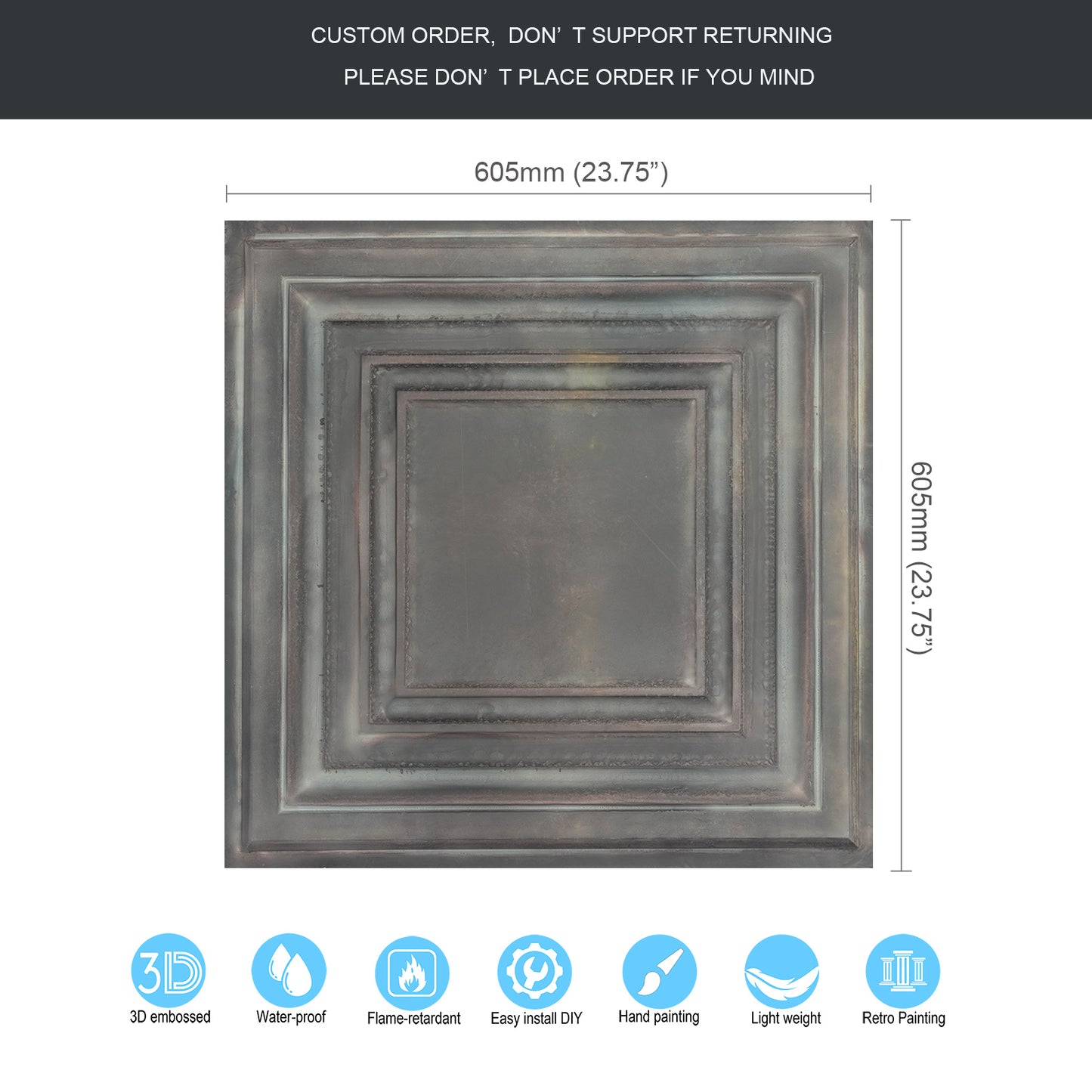 10Pcs Pressed Faux Tin Ceiling Tiles for Heritage Bars, Vintage Restaurants and Boutique Hotels PL05