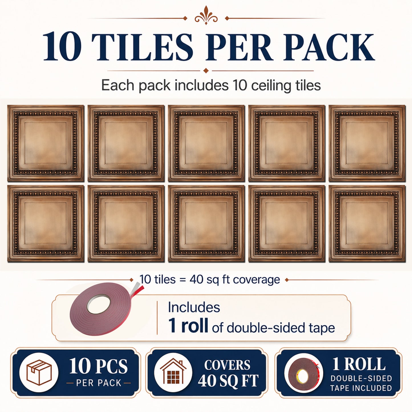 PAINTSDECOR PL06 2x2 ft PVC Ceiling Tiles, Aged Copper, Drop-In or Glue-Up, 10-Pack