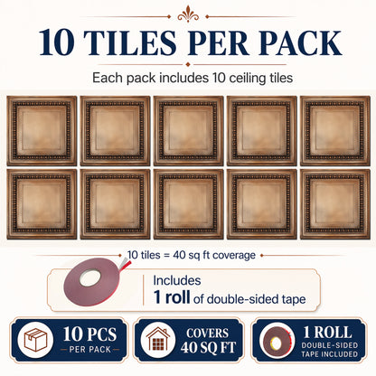 PAINTSDECOR PL06 2x2 ft PVC Ceiling Tiles, Aged Copper, Drop-In or Glue-Up, 10-Pack