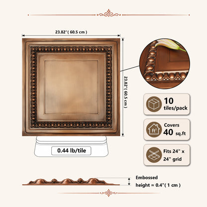 PAINTSDECOR PL06 2x2 ft PVC Ceiling Tiles, Aged Copper, Drop-In or Glue-Up, 10-Pack