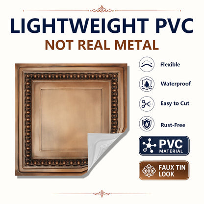 PAINTSDECOR PL06 2x2 ft PVC Ceiling Tiles, Aged Copper, Drop-In or Glue-Up, 10-Pack