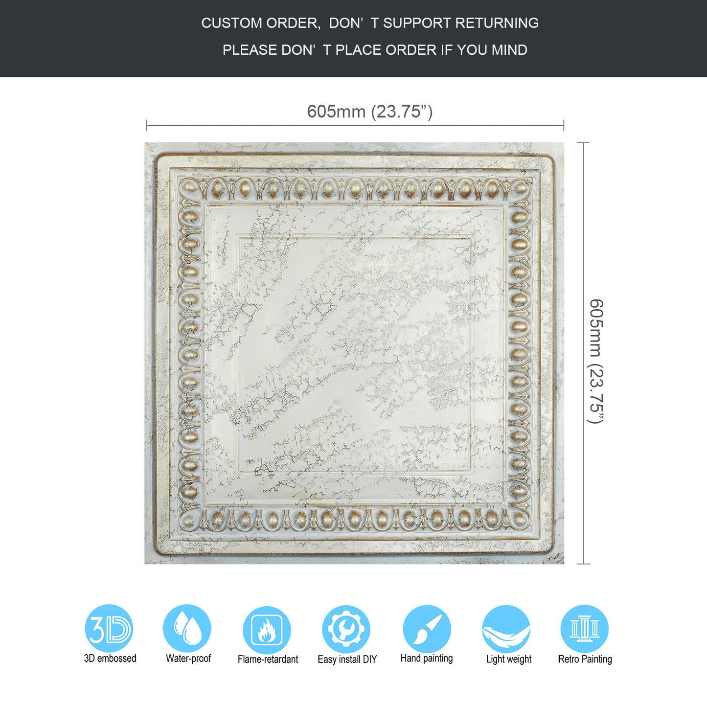 10Pcs Decorative Ceiling Tiles for Luxury Hotels, Villas, Salons and High-End Interiors PL06