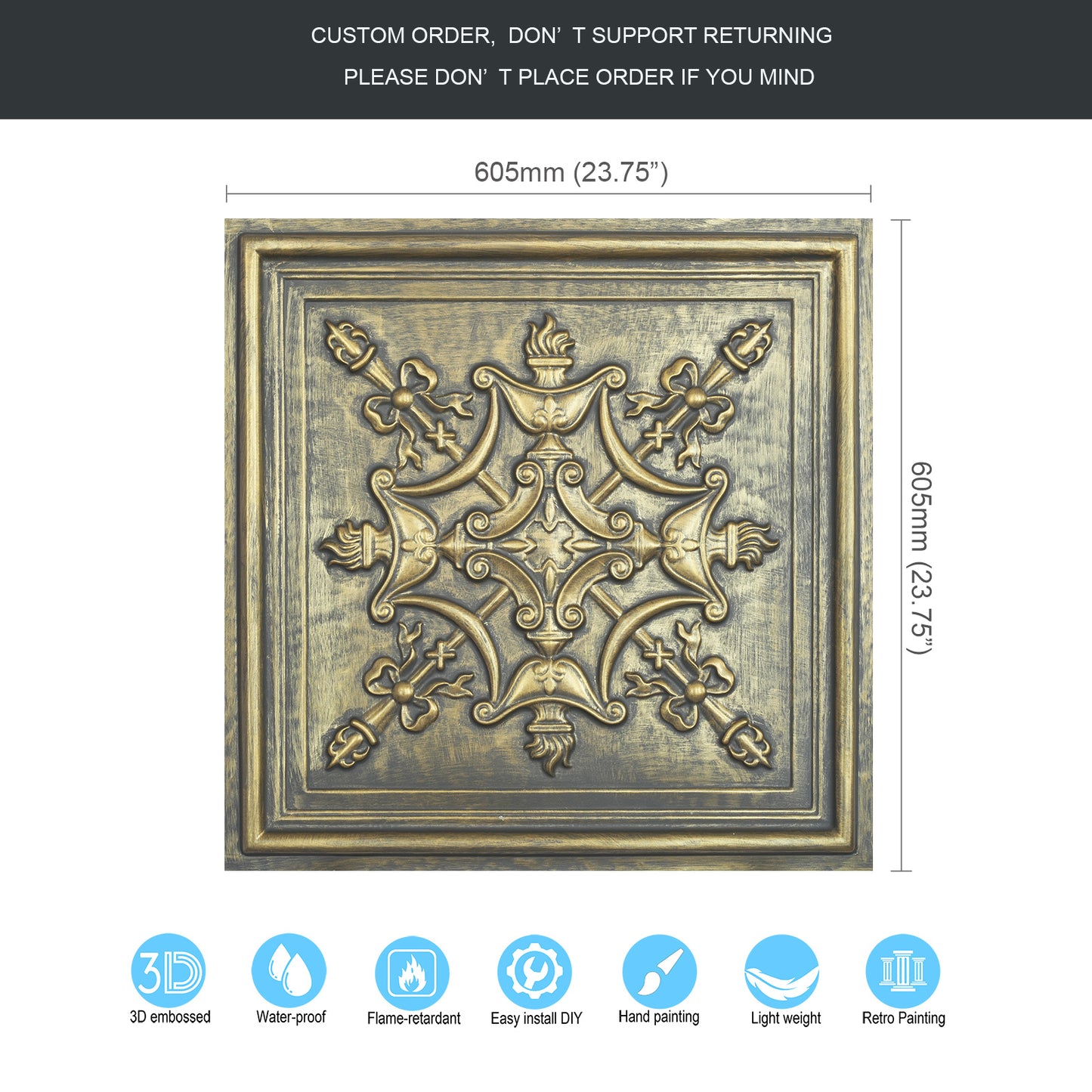 10Pcs Antique Ceiling Tiles for Premium Hotels, Mansions, Villas and Classic Dining Rooms PL07