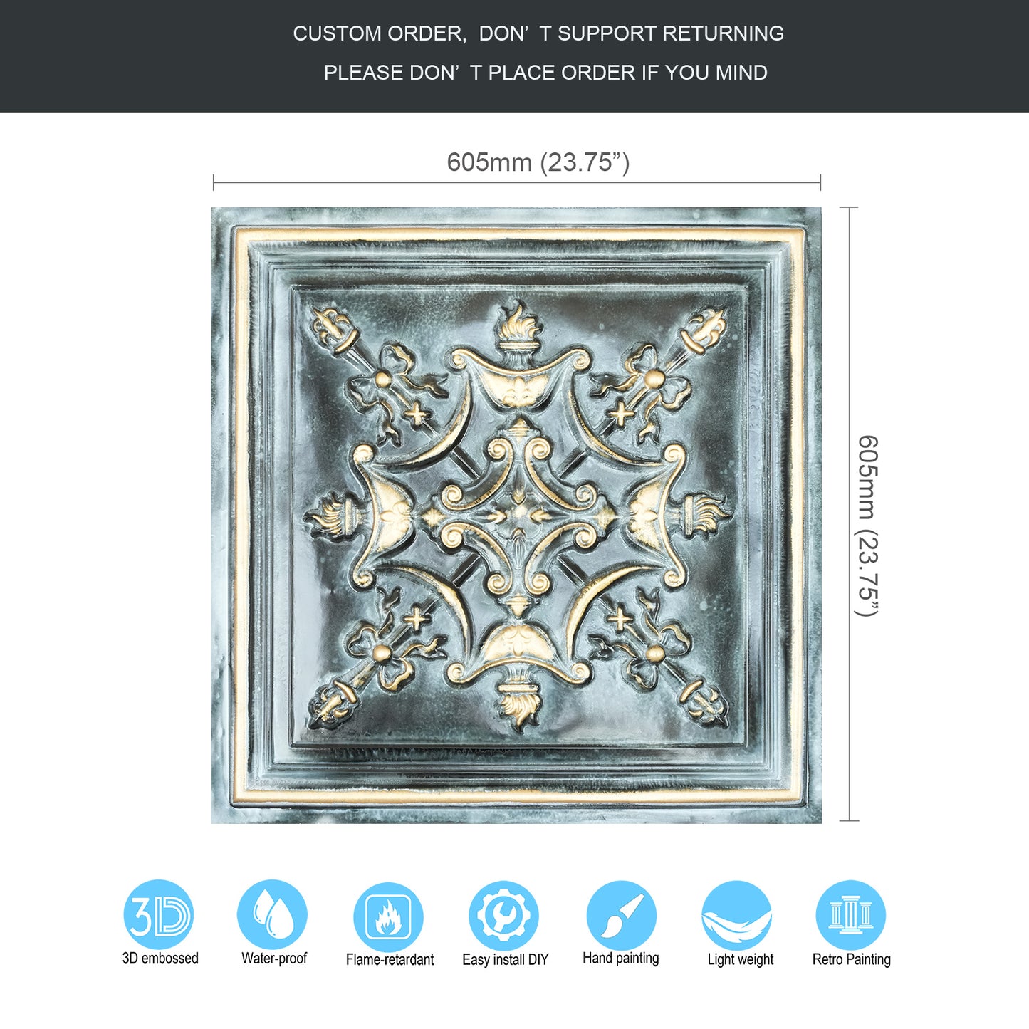 10Pcs Antique Ceiling Tiles for Premium Hotels, Mansions, Villas and Classic Dining Rooms PL07