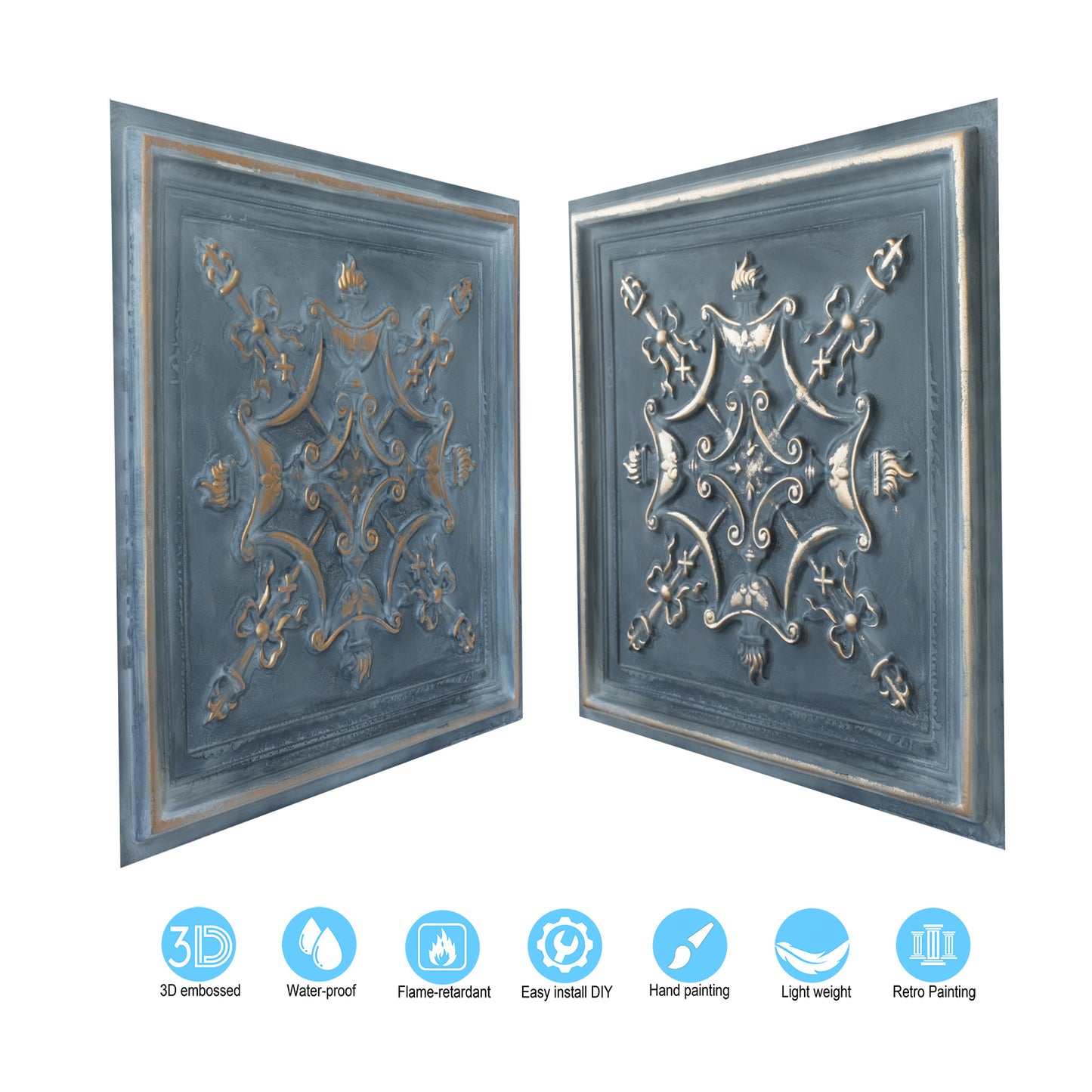 10Pcs Antique Ceiling Tiles for Premium Hotels, Mansions, Villas and Classic Dining Rooms PL07
