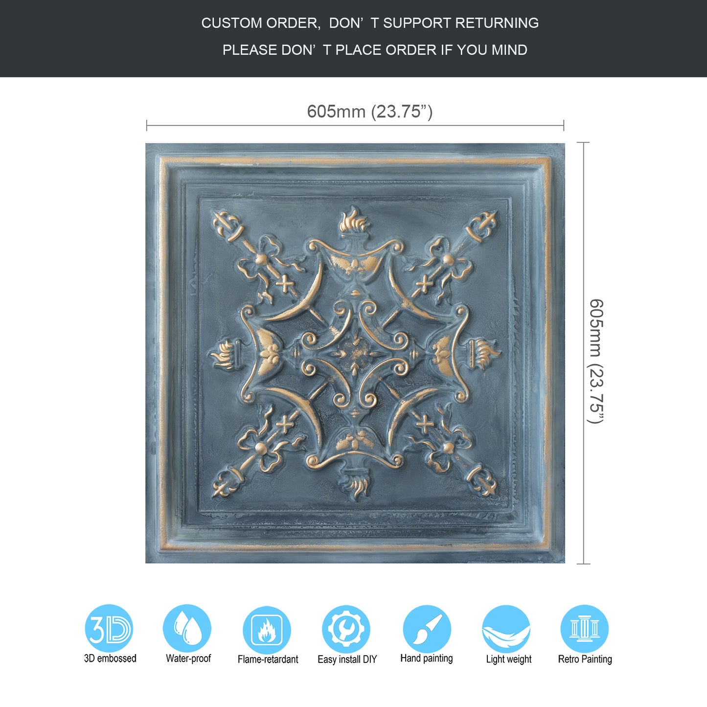 10Pcs Antique Ceiling Tiles for Premium Hotels, Mansions, Villas and Classic Dining Rooms PL07