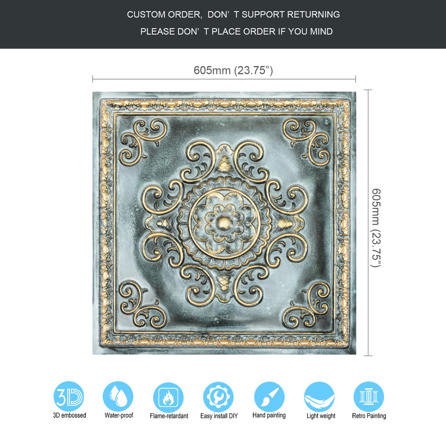 10Pcs Faux Metal Ceiling Tiles for Bars, Cafés, Lounges and Contemporary Interiors PL08