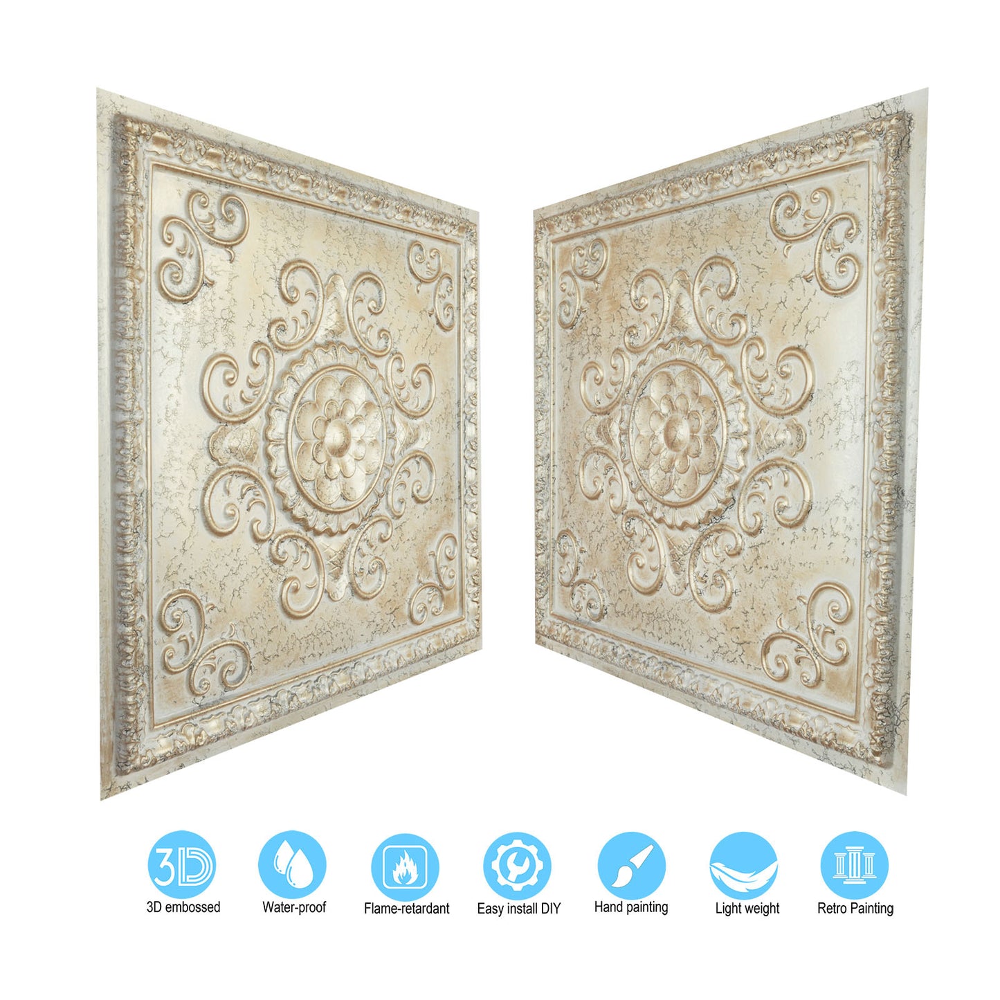 10Pcs Distressed Faux Tin Ceiling Tiles for Industrial Cafés, Craft Workshops and Retro Interiors PL08