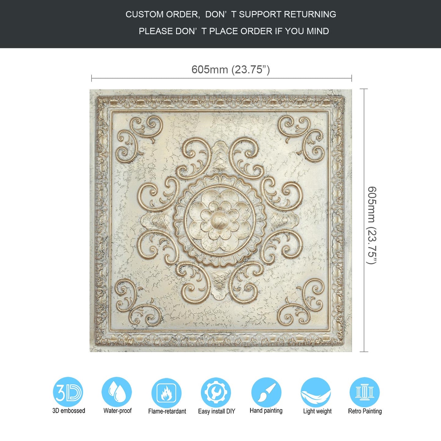 10Pcs Distressed Faux Tin Ceiling Tiles for Industrial Cafés, Craft Workshops and Retro Interiors PL08