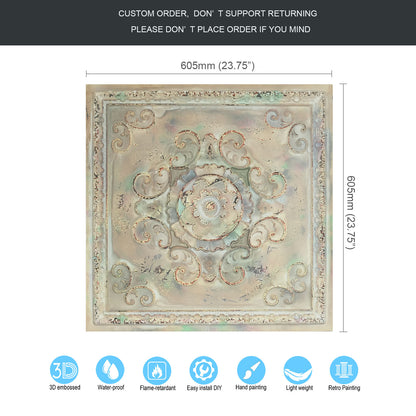 10Pcs Distressed Faux Tin Ceiling Tiles for Industrial Cafés, Craft Workshops and Retro Interiors PL08