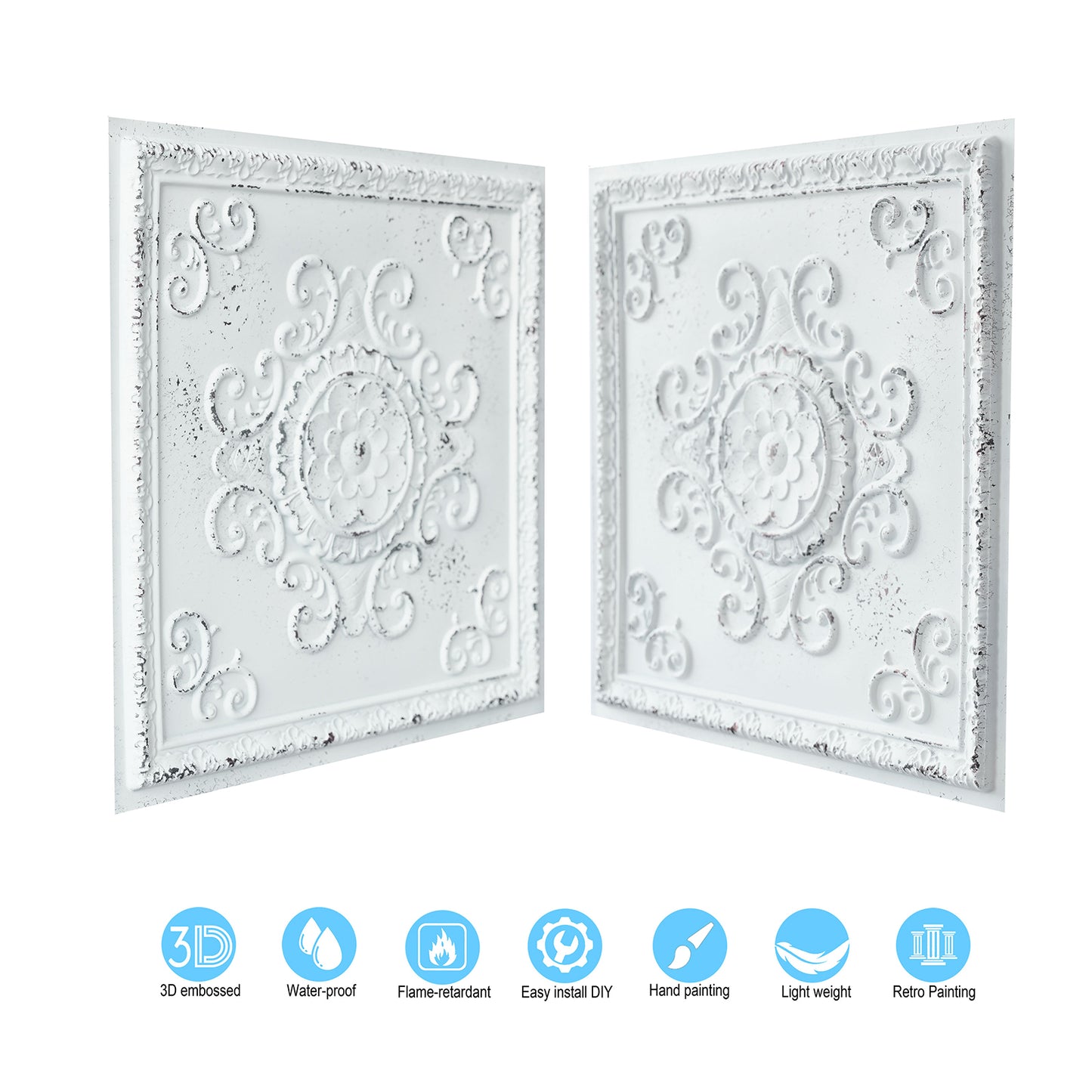 10Pcs Distressed Faux Tin Ceiling Tiles for Industrial Cafés, Craft Workshops and Retro Interiors PL08
