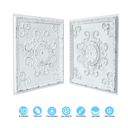 10Pcs Distressed Faux Tin Ceiling Tiles for Industrial Cafés, Craft Workshops and Retro Interiors PL08