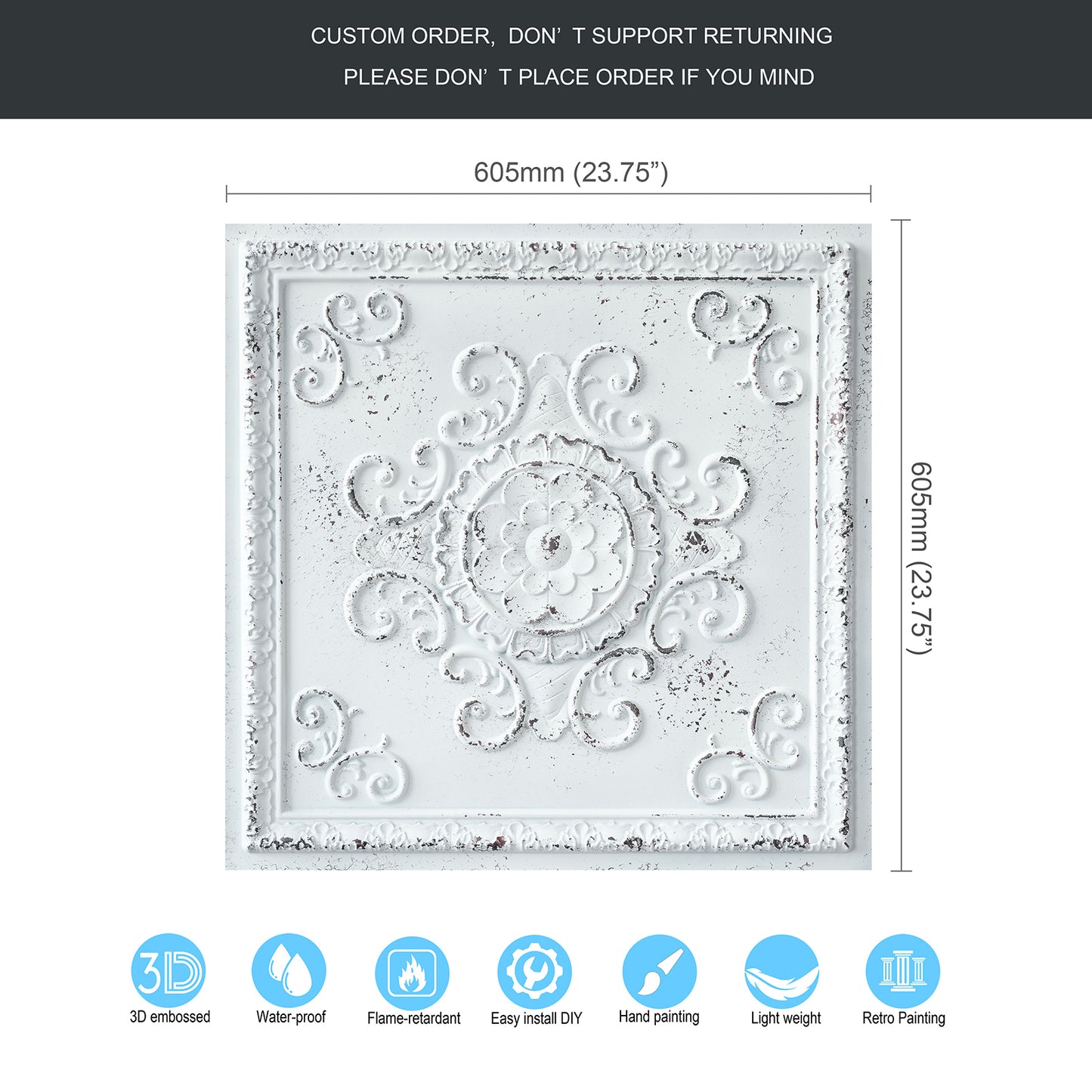 10Pcs Distressed Faux Tin Ceiling Tiles for Industrial Cafés, Craft Workshops and Retro Interiors PL08