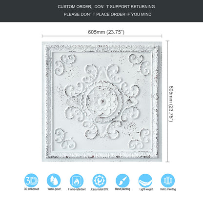 10Pcs Distressed Faux Tin Ceiling Tiles for Industrial Cafés, Craft Workshops and Retro Interiors PL08