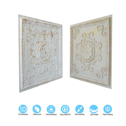 10Pcs Distressed Faux Tin Ceiling Tiles for Industrial Cafés, Craft Workshops and Retro Interiors PL08