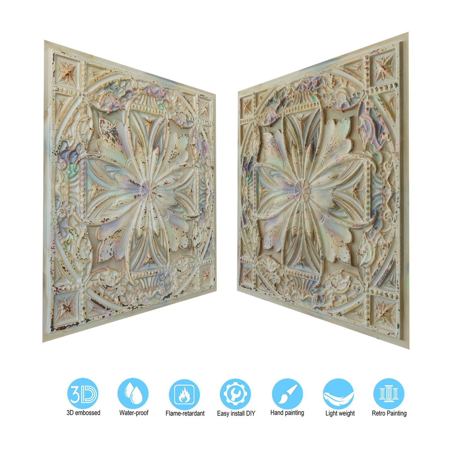 10Pcs DIY Faux Metal Ceiling Tile Panels for Café Bars, Studios and Artistic Interiors PL10