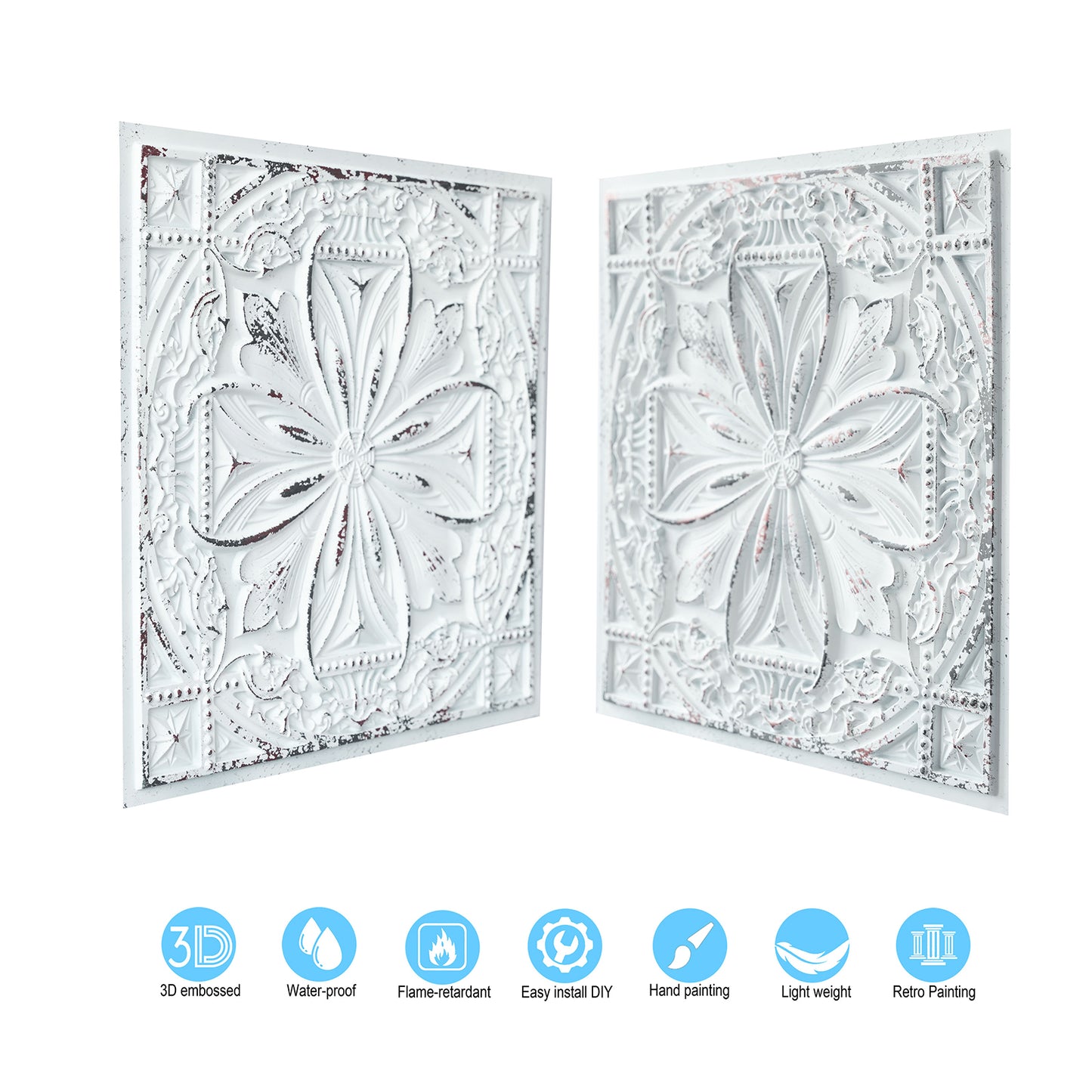 10Pcs DIY Faux Metal Ceiling Tile Panels for Café Bars, Studios and Artistic Interiors PL10