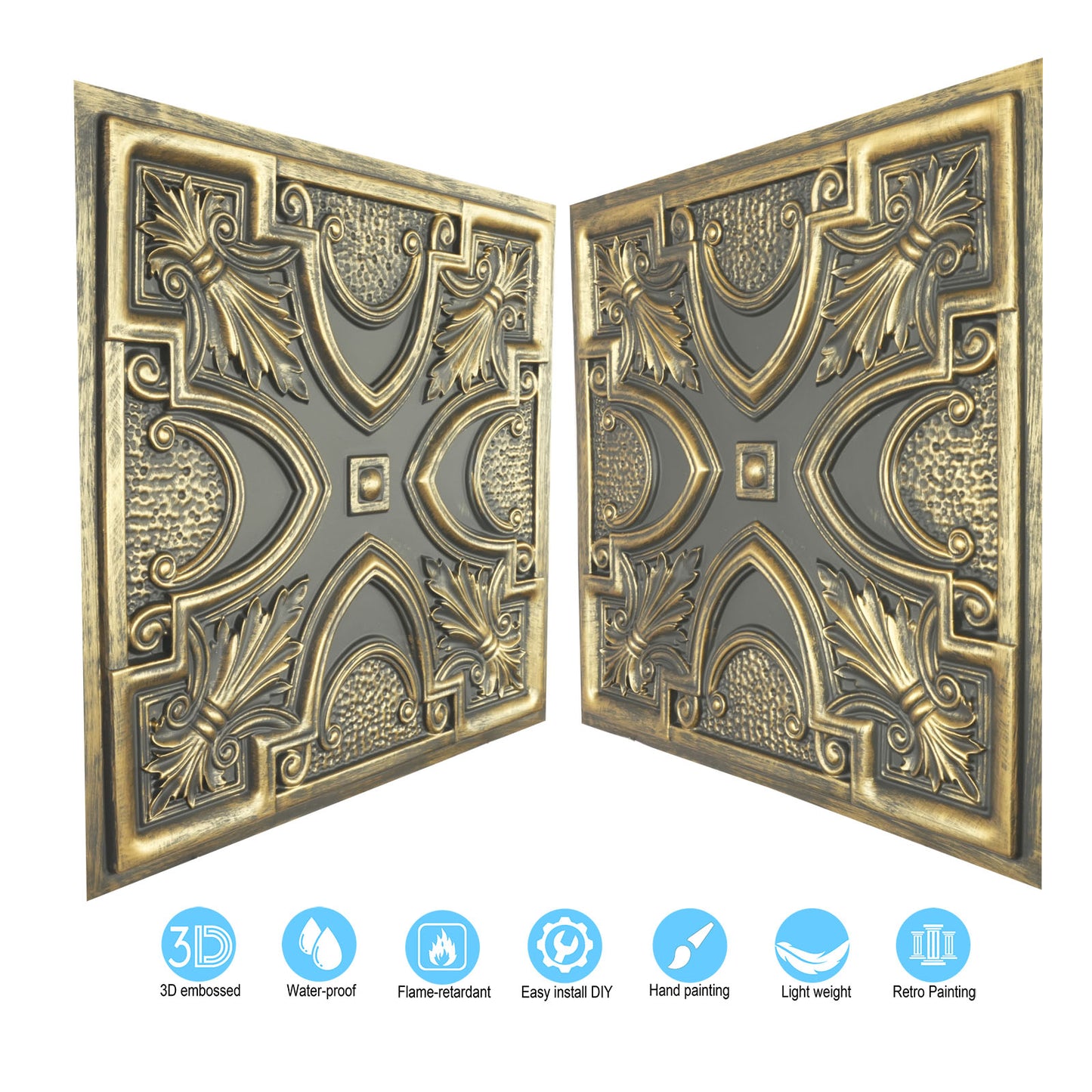 10tiles/lot Faux Tin Ceiling Tiles 3D Embossed Wall Panels for Restaurant PL11