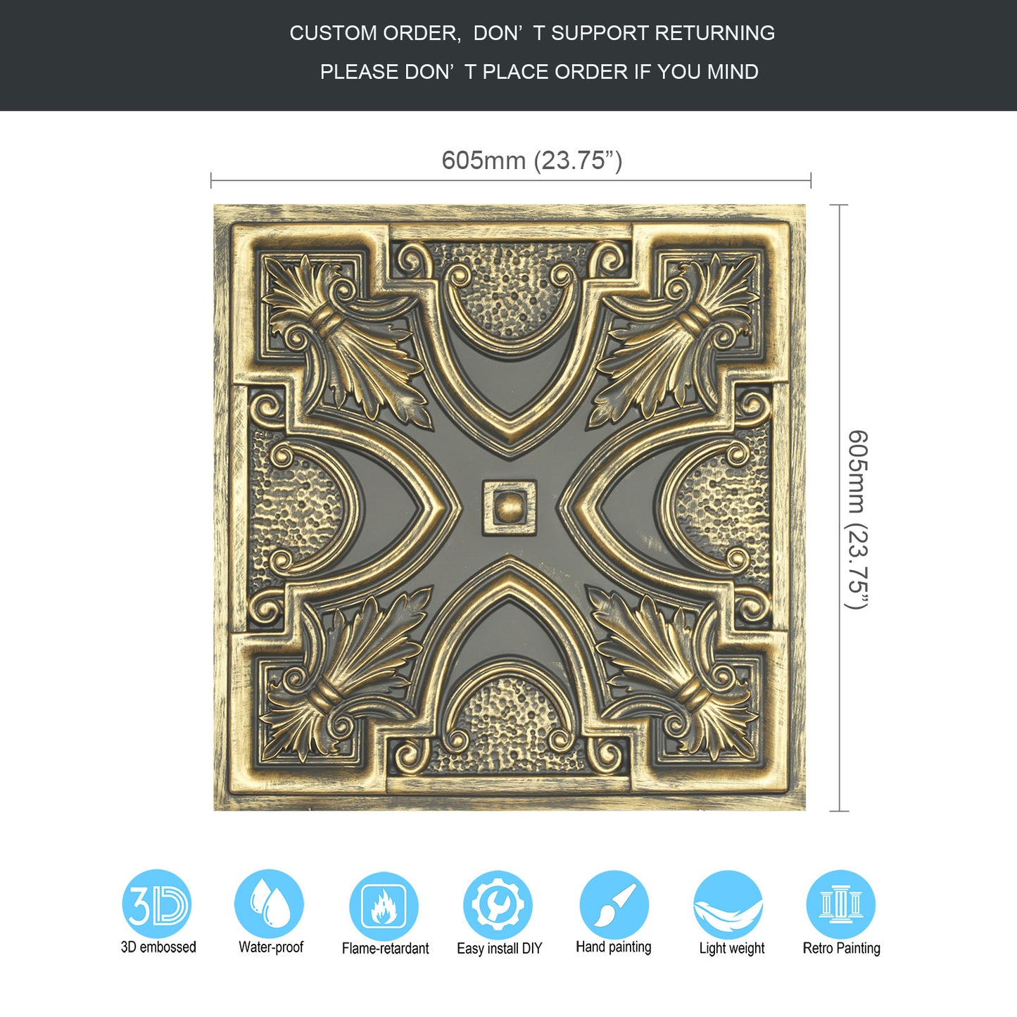 10tiles/lot Faux Tin Ceiling Tiles 3D Embossed Wall Panels for Restaurant PL11