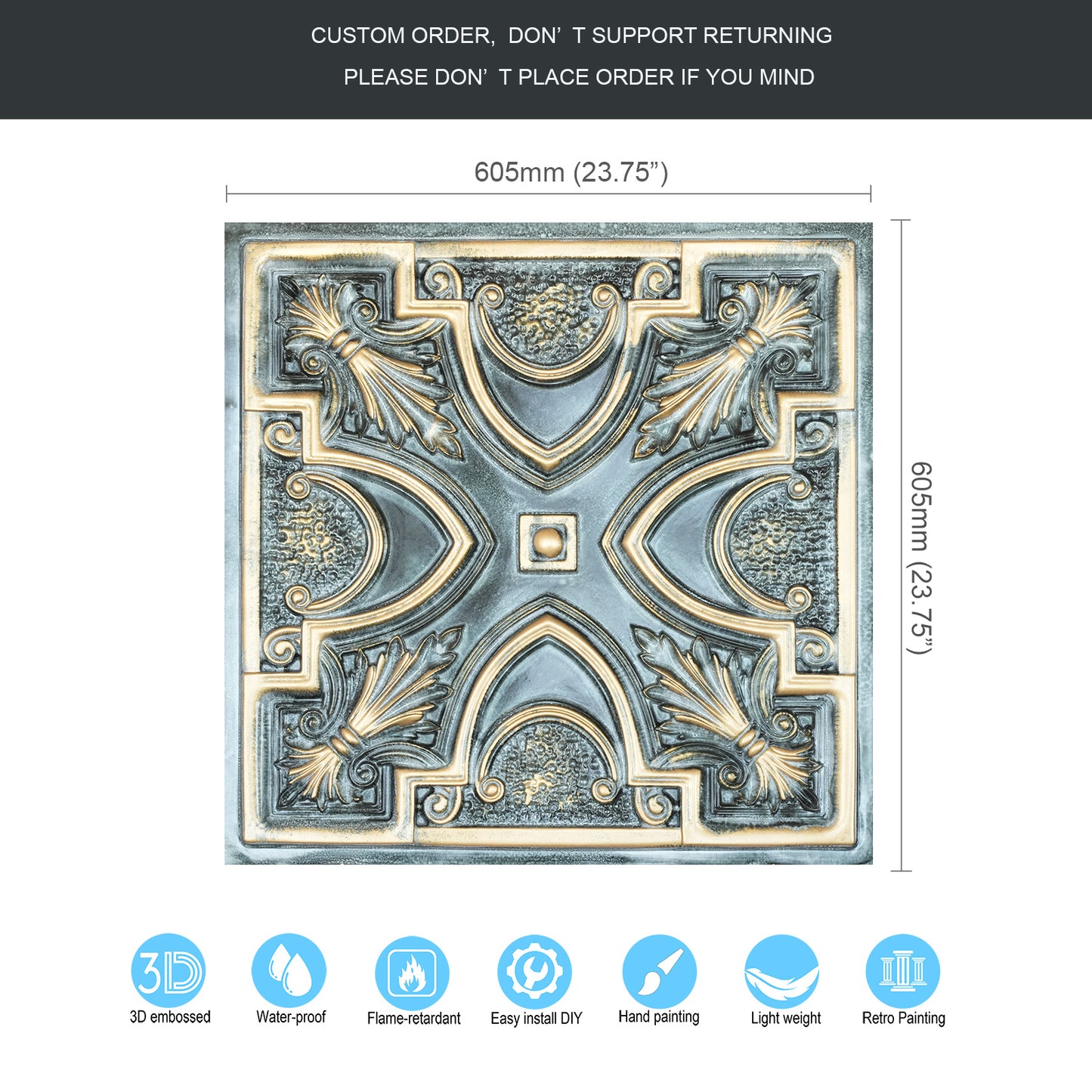 10tiles/lot Faux Tin Ceiling Tiles 3D Embossed Wall Panels for Restaurant PL11