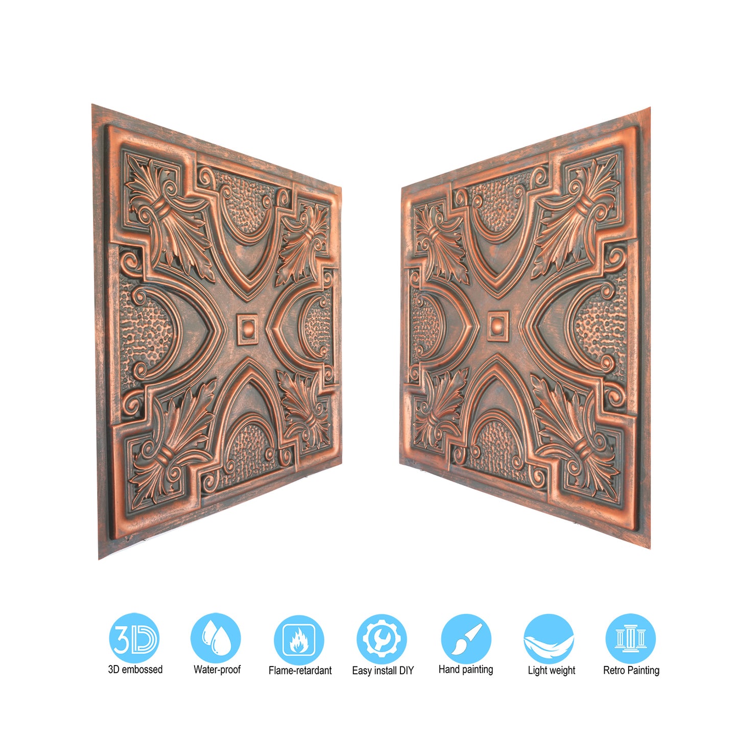 10tiles/lot DIY Faux Metal Ceiling Tile Panels for Café Bars, Studios and Artistic Interiors PL11